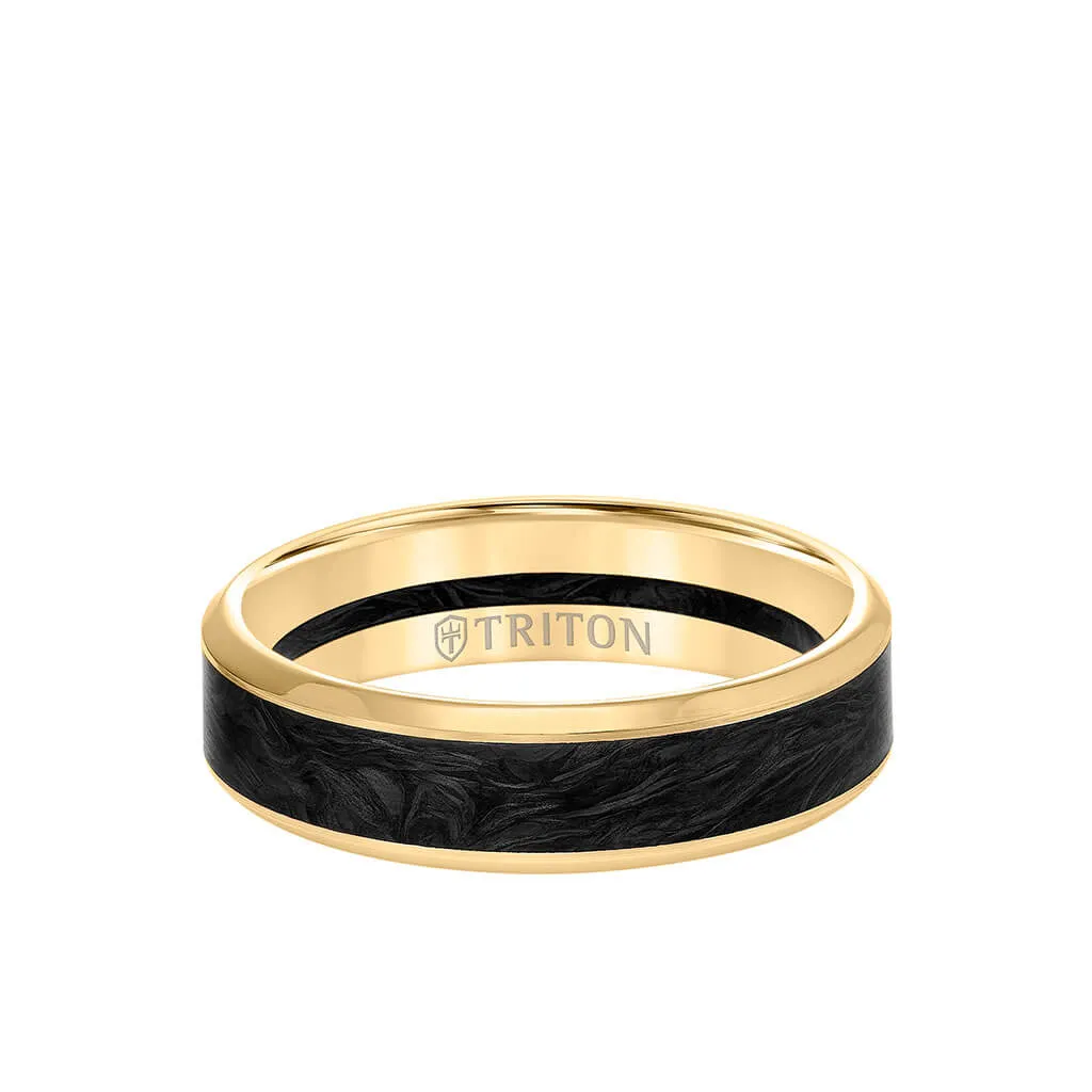 6MM 14K Gold Ring   Forged Carbon - Channel Center & Bevel Edge