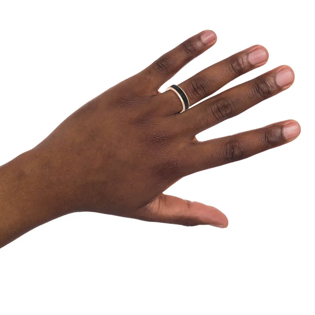 6MM 14K Gold Ring   Forged Carbon - Channel Center & Bevel Edge