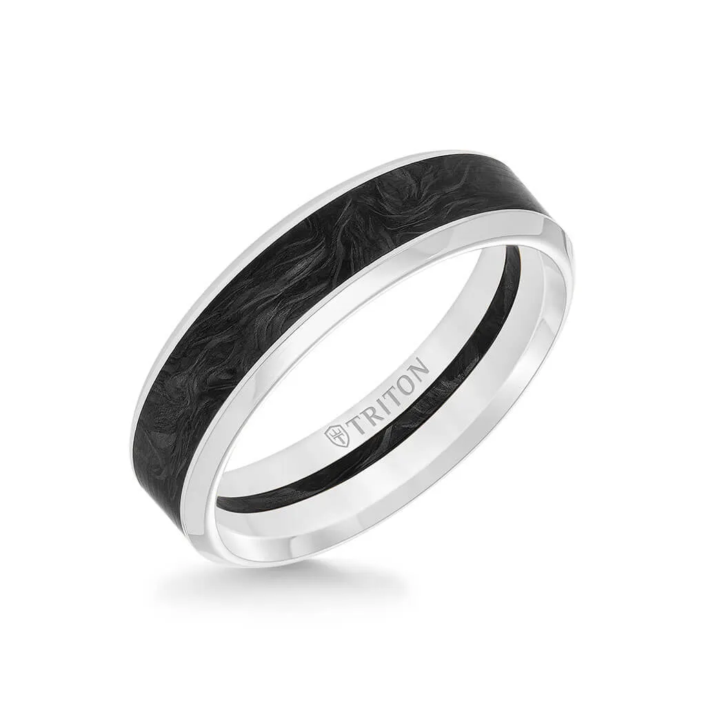 6MM 14K Gold Ring   Forged Carbon - Channel Center & Bevel Edge