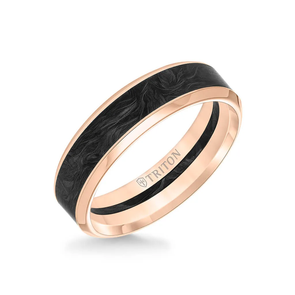 6MM 14K Gold Ring   Forged Carbon - Channel Center & Bevel Edge