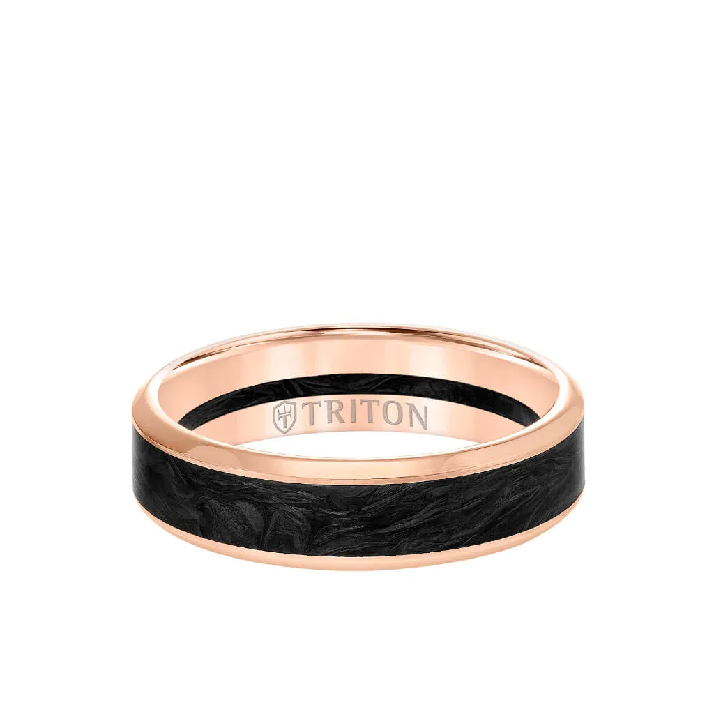 6MM 14K Gold Ring   Forged Carbon - Channel Center & Bevel Edge