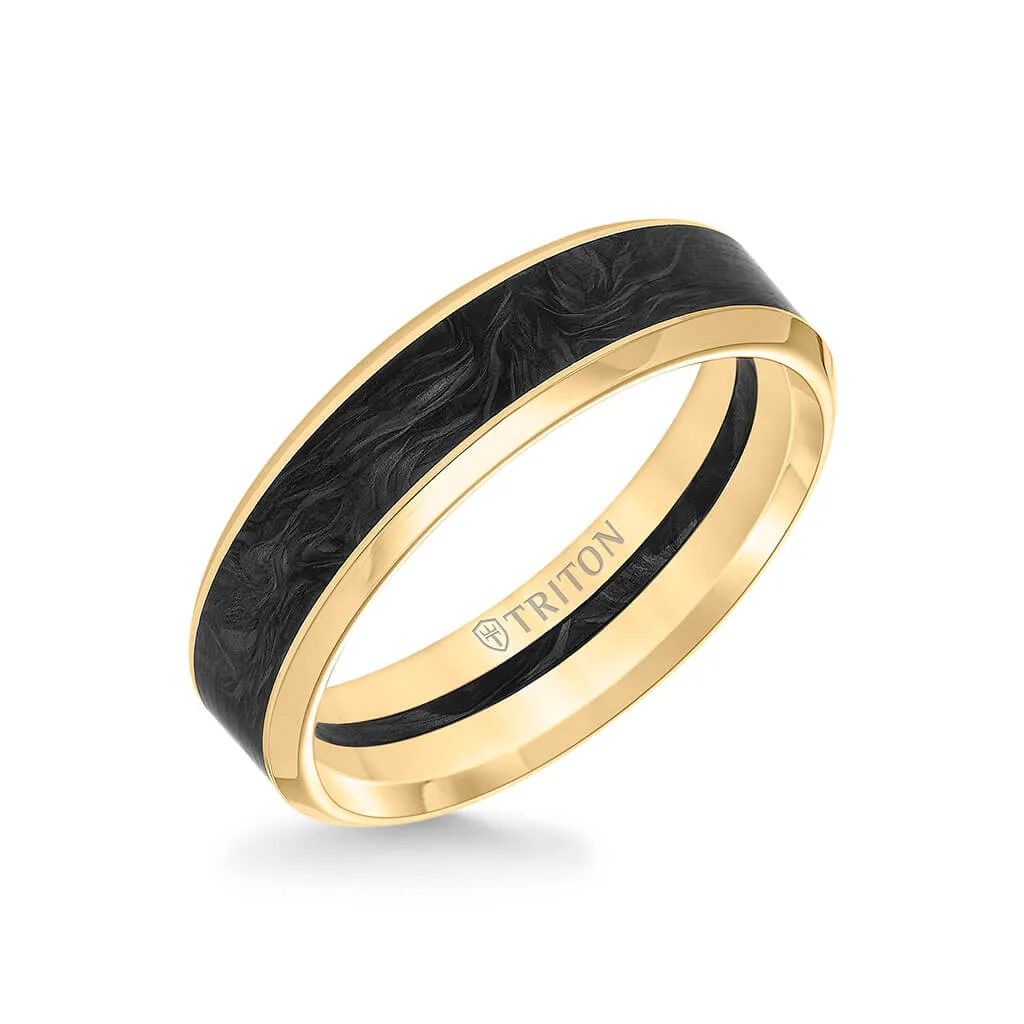 6MM 14K Gold Ring   Forged Carbon - Channel Center & Bevel Edge