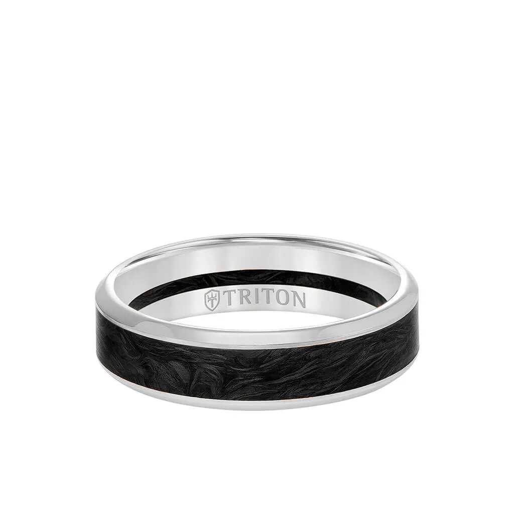 6MM 14K Gold Ring   Forged Carbon - Channel Center & Bevel Edge