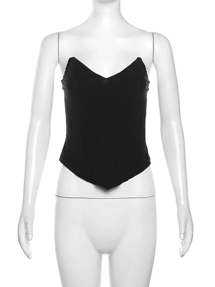 Girlary Ladies Sleeveless Fashion Strapless Bustier Corset Crop Tops Female V Neck Backless Solid Women Tops Autumn